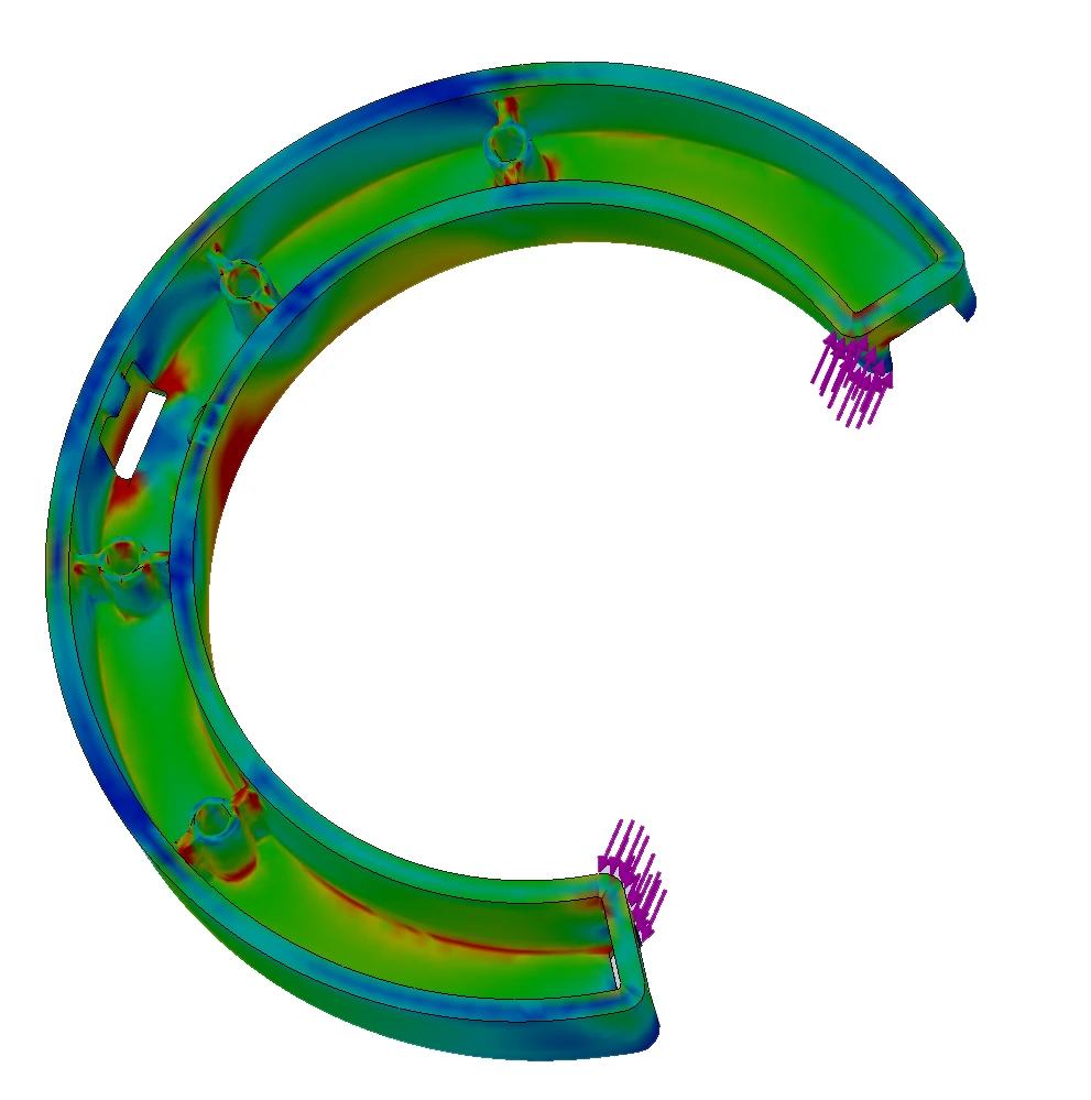 Finite element stress analysis of a curved mechanical component