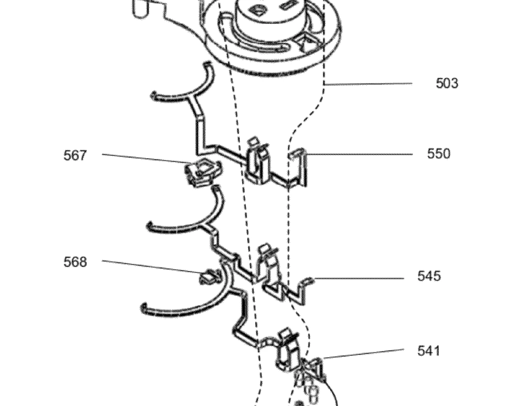 Patent drawing of an exploded mechanical assembly